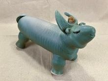 Theo Ceramic Cow Sculpture with Egyptian Symbolism, 20th Century