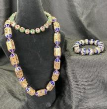 Set of Three Floral-Themed Cloisonné Enamel Beads