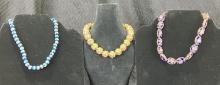 Set of Three Floral-Themed CloisonnÃ© Enamel Beads with Gold Tone Accents