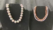 Set of Three Floral-Themed CloisonnÃ© Enamel Beads with Gold Tone Accents