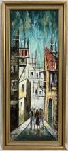 Mid-Century Modern Cityscape, Oil on Board