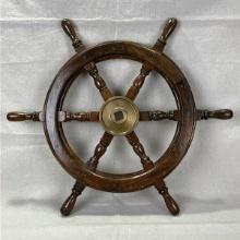 Vintage Shipâ€™s Wheel with Brass Hub