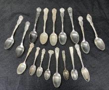 Collection of 17 Silver Plate Souvenir Spoons