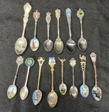 Group of 14 Silver Plate Souvenir Spoons