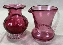 Two Pieces of Cranberry Glass