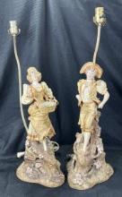 Pair of Figural Porcelain Lamps