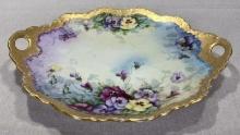 Rosenthal Porcelain Pansy Motif Gilded Dish, Signed by J.R. Smillie, 1906