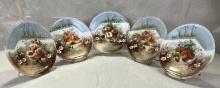 Five Antique French Limoges Painted Still Life Plates