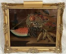 Browne, Still Life with Watermelon and Fruit, Oil on Canvas