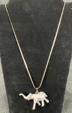 Sterling Silver Standing Elephant Pendant and Necklace