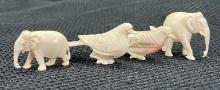 Carved Bone Assortment of Miniature Sculptural Birds and Elephants