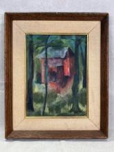 Theo, The Red Shed, Oil on Board