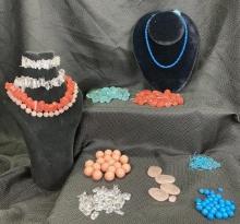 Natural Stone and Glass Bead Assortment Featuring Pink Jade, Clear Quartz, and More