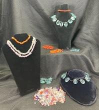 Natural Stone and Glass Bead Assortment Featuring Rose Quartz, Red Jasper, and More