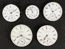 Collection of Antique Watch Faces with Movements - Elgin, Illinois & Others