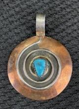 Native American Turquoise Adorned Mixed Metal Pendant