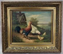Chickens On The Farm, Oil on Canvas