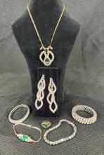 Vintage Emerald-Tone Stone and Rhinestone Jewelry Collection