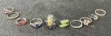 Group of Ten Sterling Silver Rings