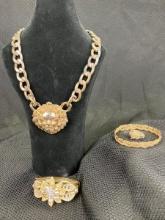 Goldtone Costume Jewelry Assortment Featuring Rhinestones