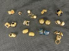 Gold Tone Vintage Earring Assortment Featuring Trifari and Faux Pearls