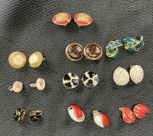 Vintage Costume Jewelry Earring Assortment Featuring Enamel Designs