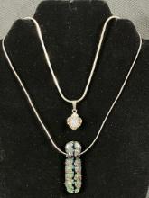 Sterling Silver Necklaces with Iridescent Colored Glass Pendants