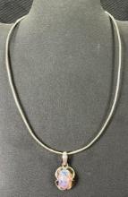 Sterling Silver and Iridescent Glass Pendant Necklace