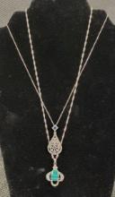 Sterling Silver Necklaces Featuring Malachite and Aquamarine