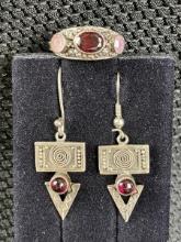 Garnet and Sterling Silver Ring and Earring Set
