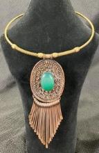 Chrysoprase and Mixed Metal Necklace