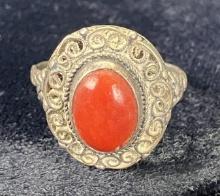 Red Coral Sterling Silver Ring