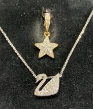 Swarovski Crystal Swan Necklace and Gold-toned Star Pendant
