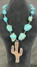 Handcrafted Turquoise, Bead, and Cut Steel Cactus Necklace