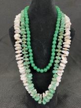 Natural Stone Necklaces with Gold Tone Beads Featuring Green Aventurine