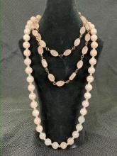 Rose Quartz Necklace Pairing with Gold-Tone Wire Accents and Beading