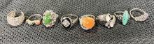Group of Eight Sterling Silver Rings Collection
