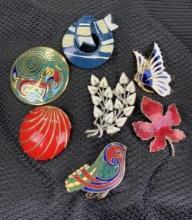 Enameled Costume Jewelry Brooch Pin Assortment