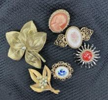 Vintage Costume Brooch Pin Assortment Featuring Sarah Coventry Cameo