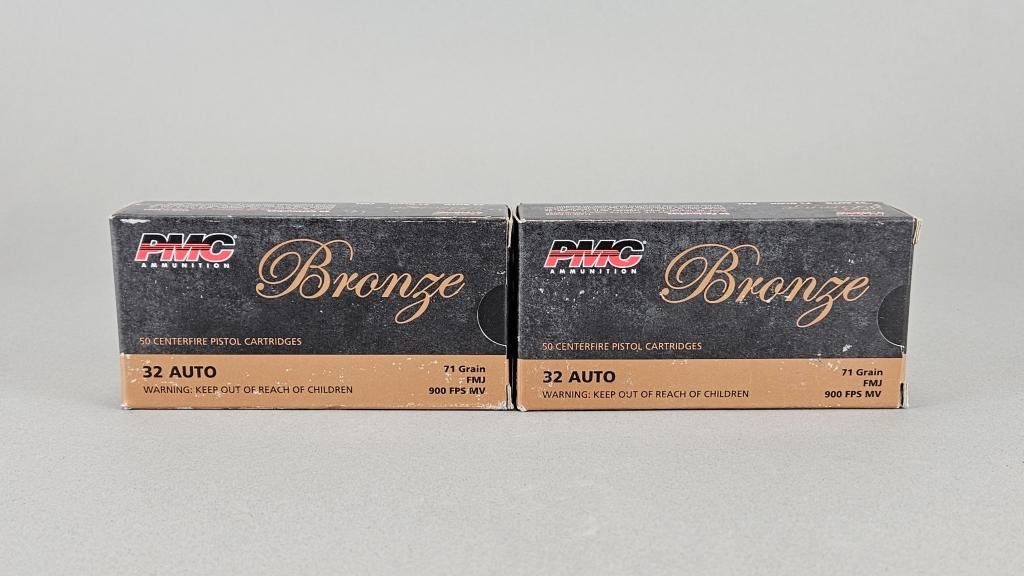 2 - 50rd PMC Bronze 32 Auto 71gr FMJ Ammo