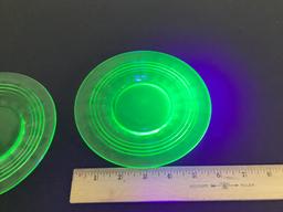 Two Uranium Green Depression Glass Block Optic Salad Plates