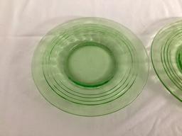 Two Uranium Green Depression Glass Block Optic Salad Plates