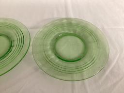 Two Uranium Green Depression Glass Block Optic Salad Plates