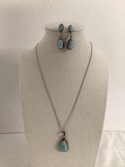 Larimar and Sterling Pendant on Sterling Chain with Matching Earrings
