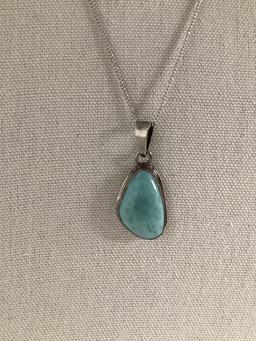 Larimar and Sterling Pendant on Sterling Chain with Matching Earrings