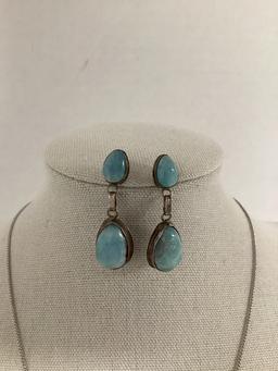 Larimar and Sterling Pendant on Sterling Chain with Matching Earrings