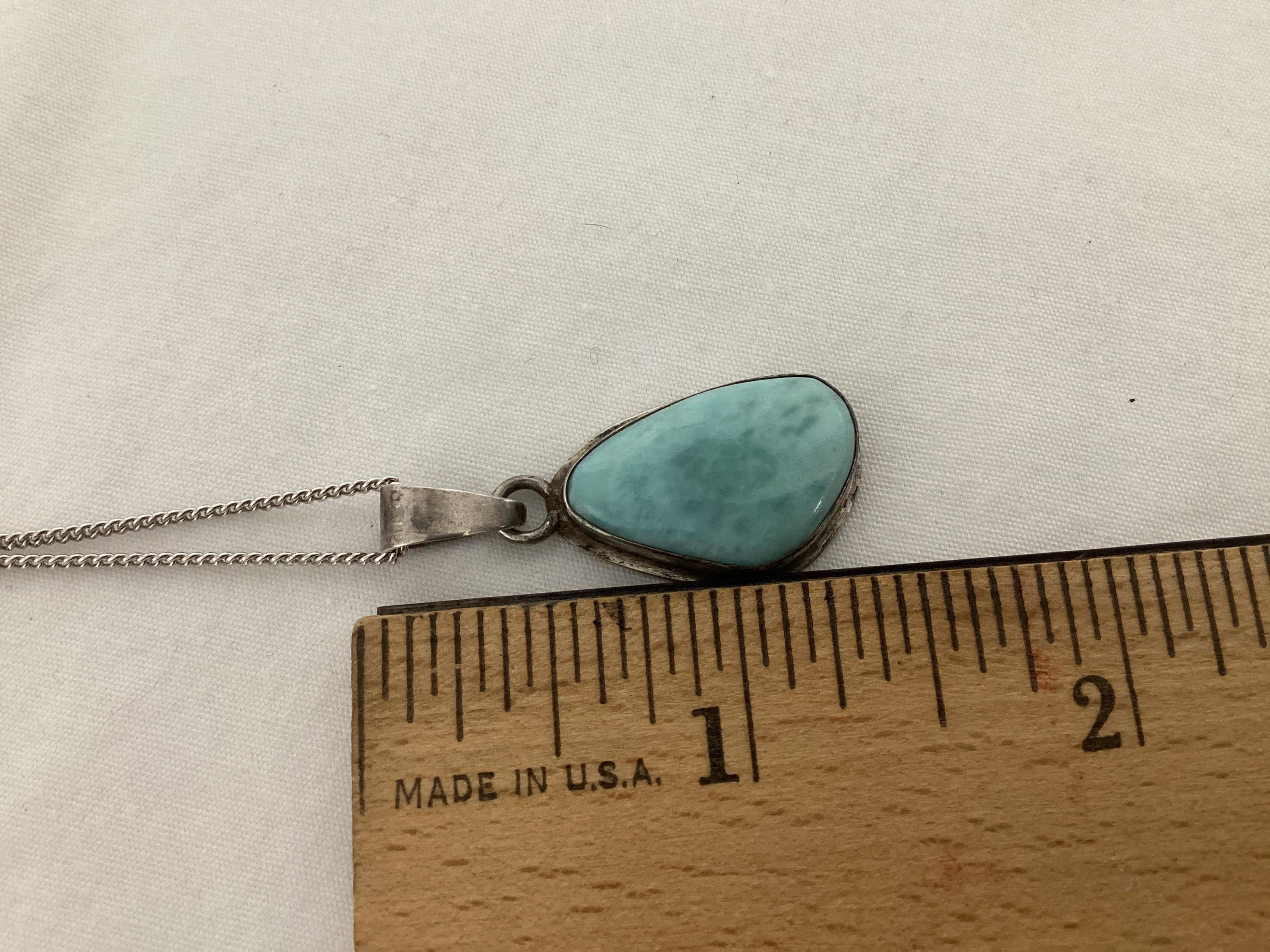 Larimar and Sterling Pendant on Sterling Chain with Matching Earrings