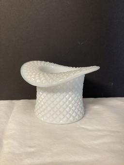 Vintage Milk Glass Top Hat Vase