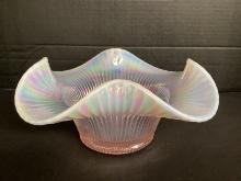 Fenton Opalescent Pink Ribbed Bowl with Flared Edge