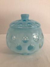 Fenton Blue Opalescent Coin Dot Large Covered Candy Jar